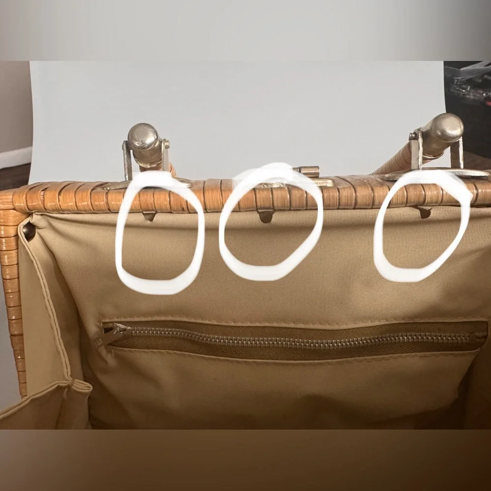 VINTAGE 50's/60's woven wicker box purse w embroidered flowers retro botanical - Picture 9 of 11